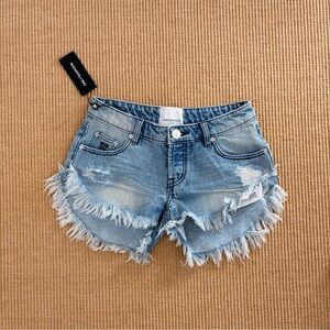 One Teaspoon Low Rise Mini Jean Shorts in Salty Dog Blue